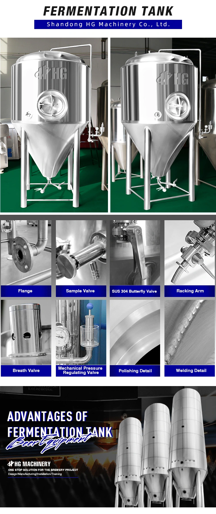 Stainless Steel Wine Fermenter and Storage Tank for Winery and Beverage Factory